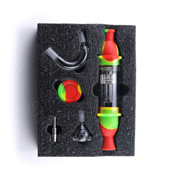 red yellow and green glass pipe